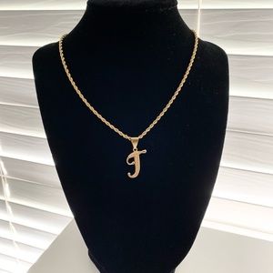 Gold Plated 24” Rope Chain With “T” Initial Pendant